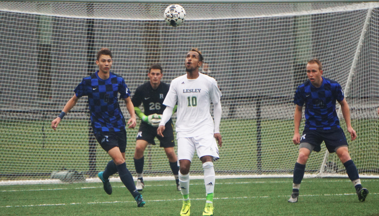 Pereira Scores Twice to Lead Men's Soccer Over Elms